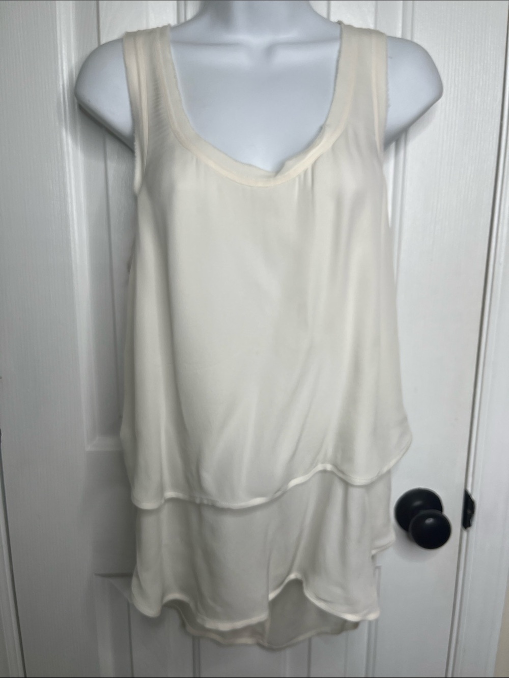Veronica Beard Silk Layered Look Tank Frayed Hems Ivory Size 8